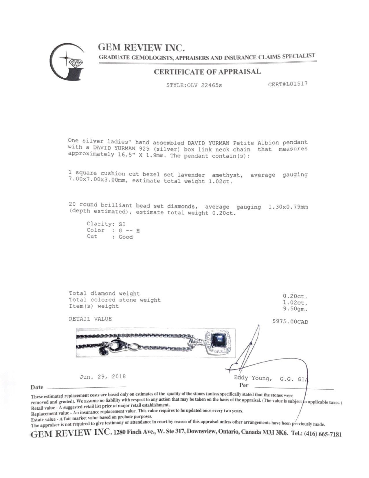 David Yurman Petite Albion Pendant Necklace with Black Orchid and Diamonds