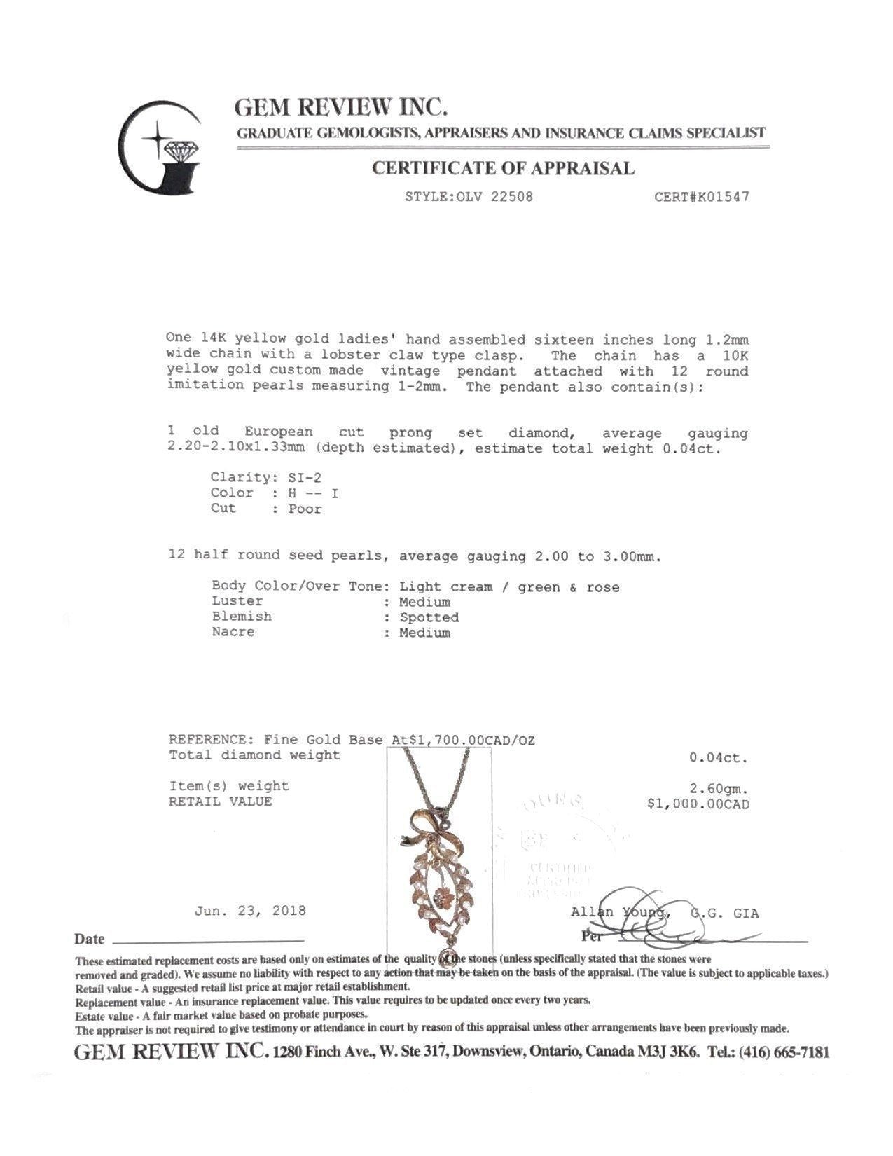 Antique Seed Pearl Pendant Necklace