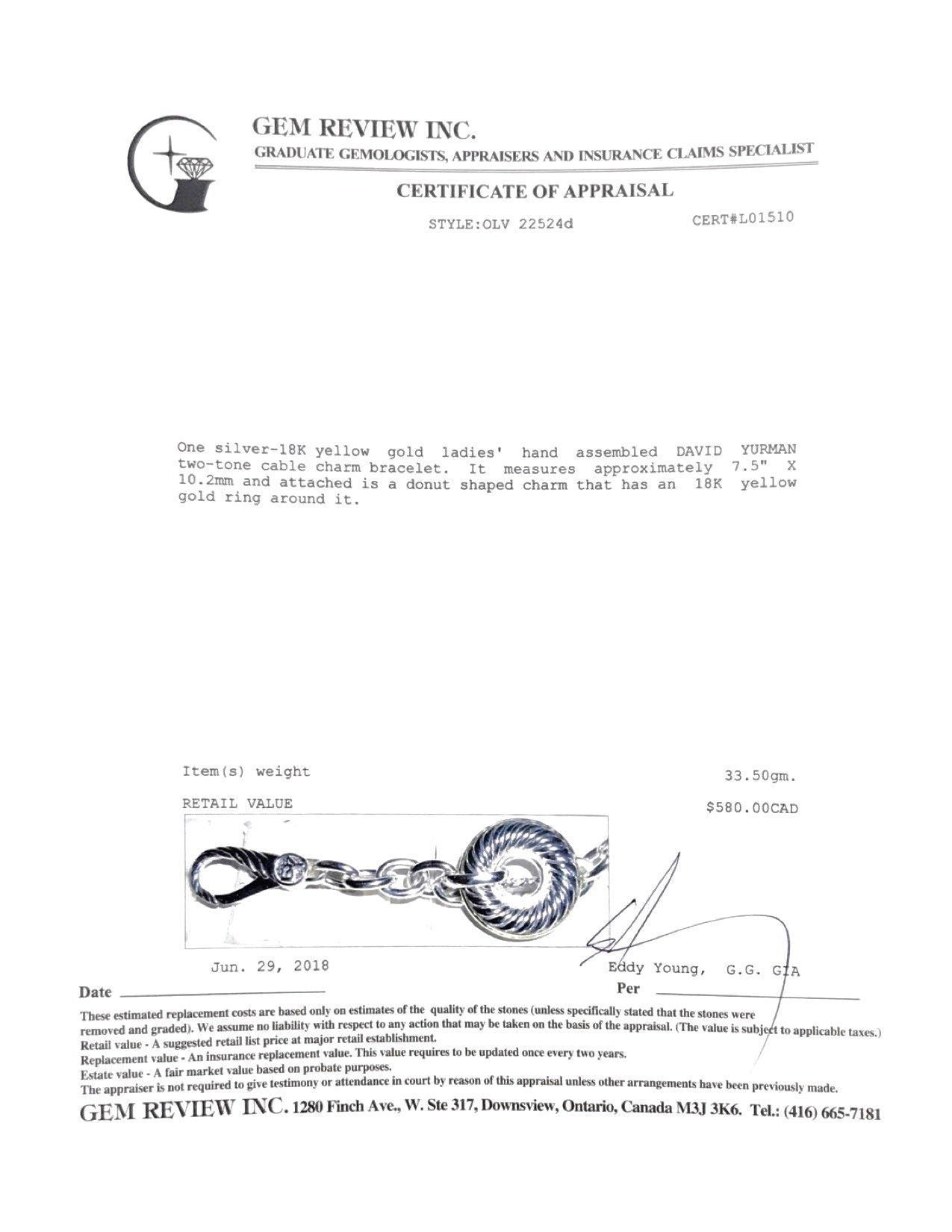 David Yurman Two-Tone Cable Charm Bracelet