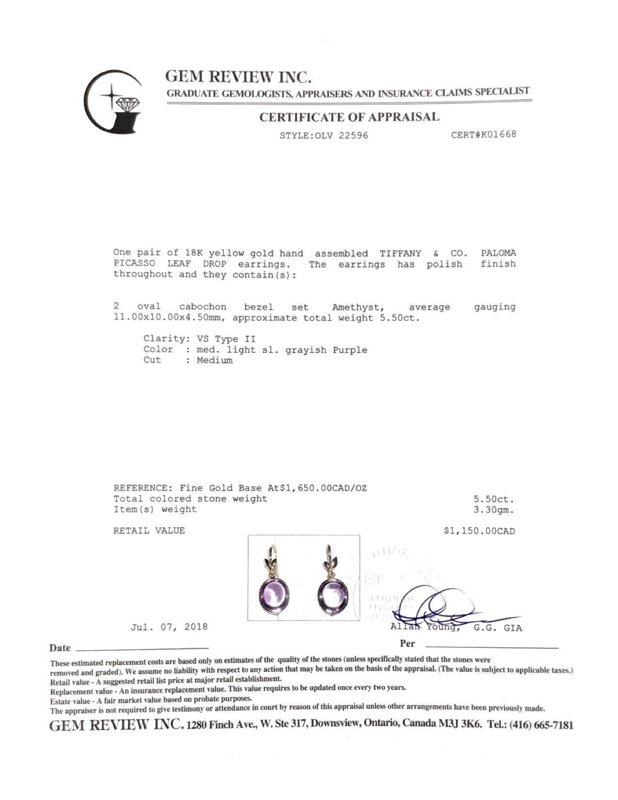 Tiffany & Co. Paloma Picasso Olive Leaf Drop Earrings