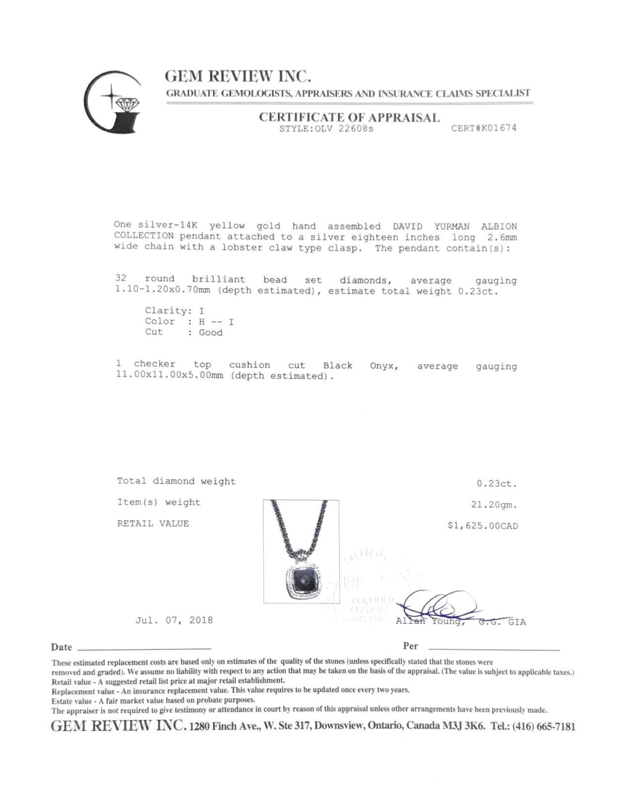 David Yurman Black Onyx and Diamond Albion Pendant Necklace