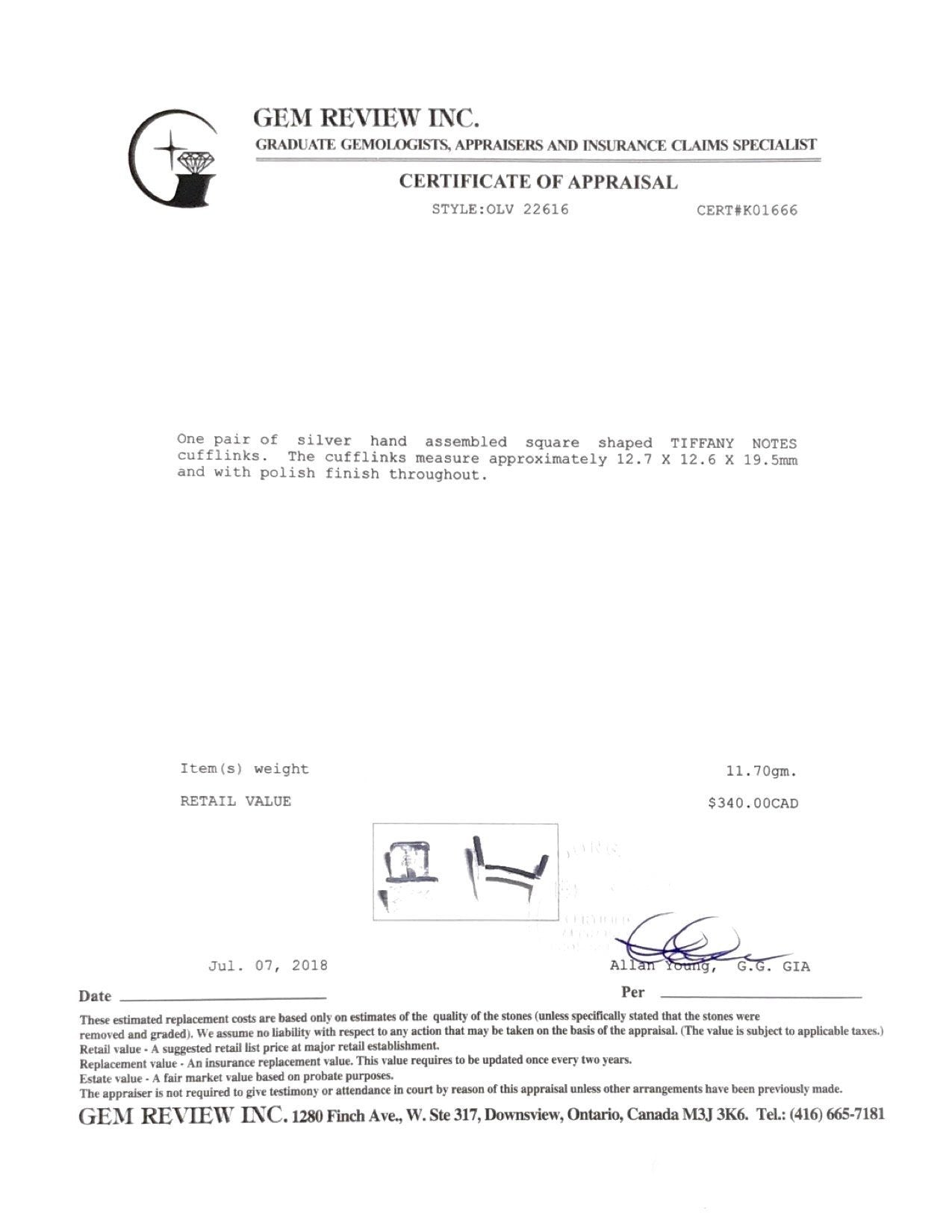 Tiffany & Co. Notes Cufflinks