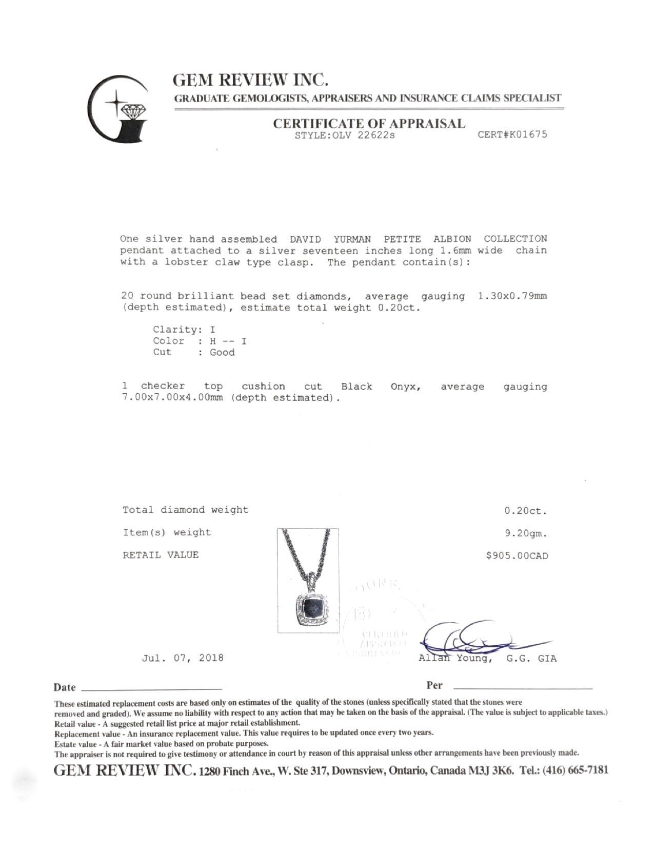 David Yurman Petite Albion Pendant with Black Onyx and Diamonds