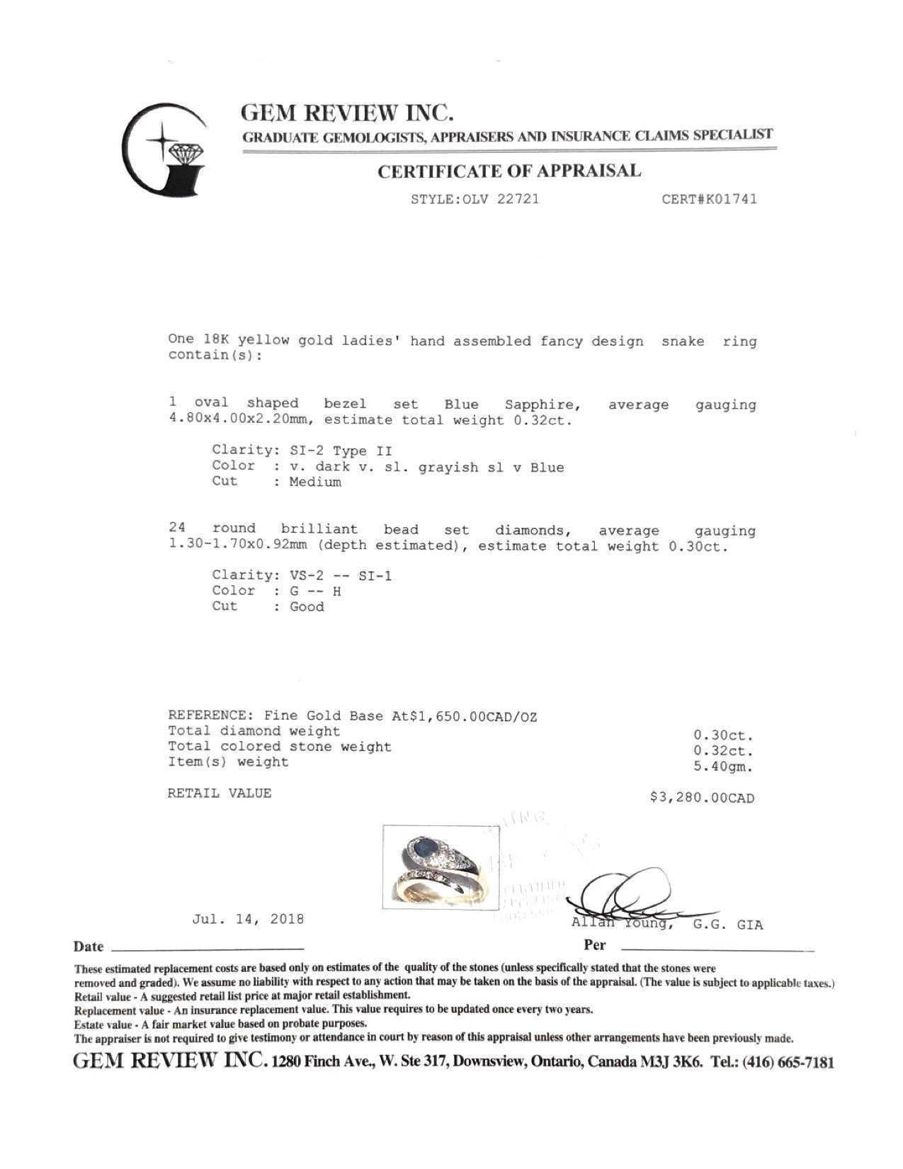 Sapphire and Diamond Snake Ring