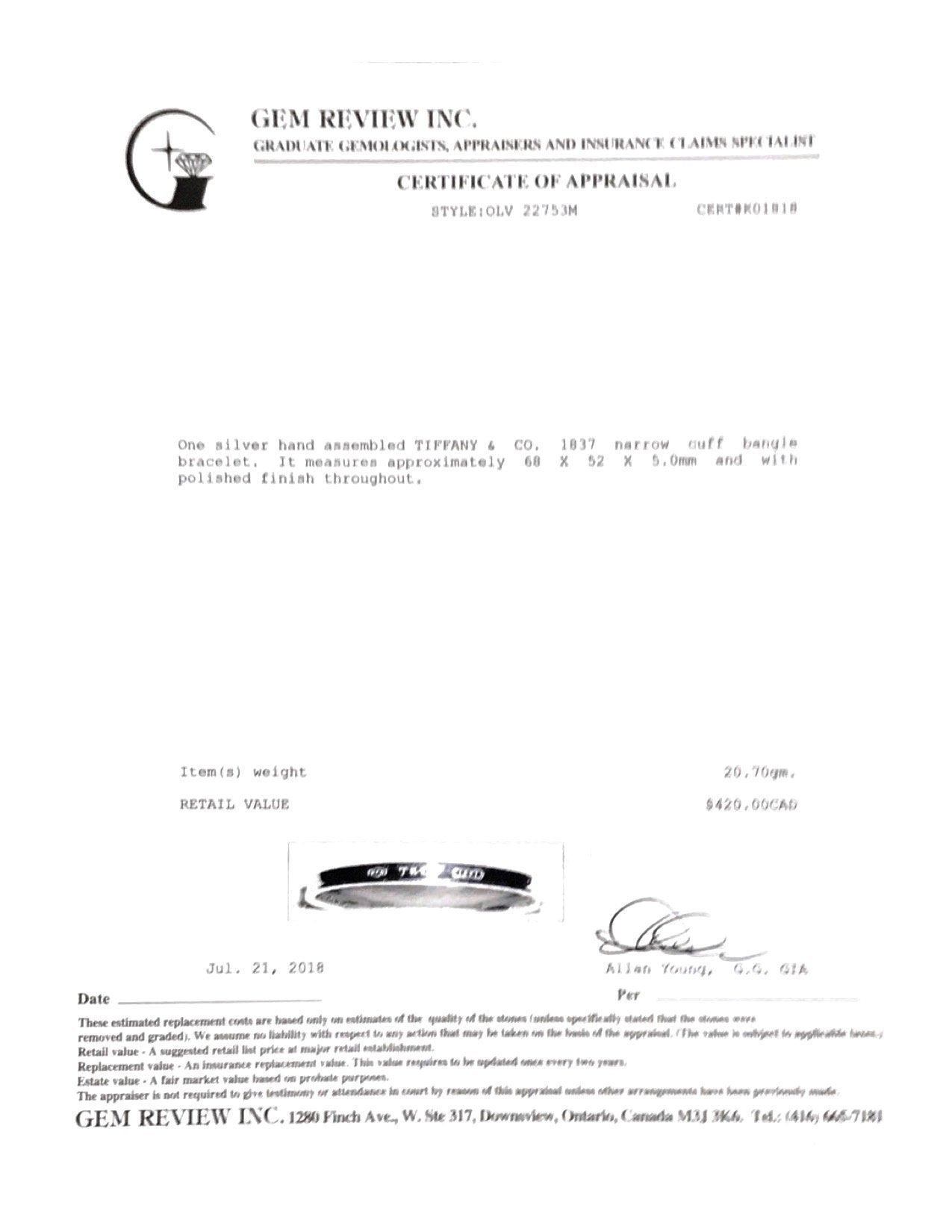 Tiffany & Co. 1837 Narrow Cuff