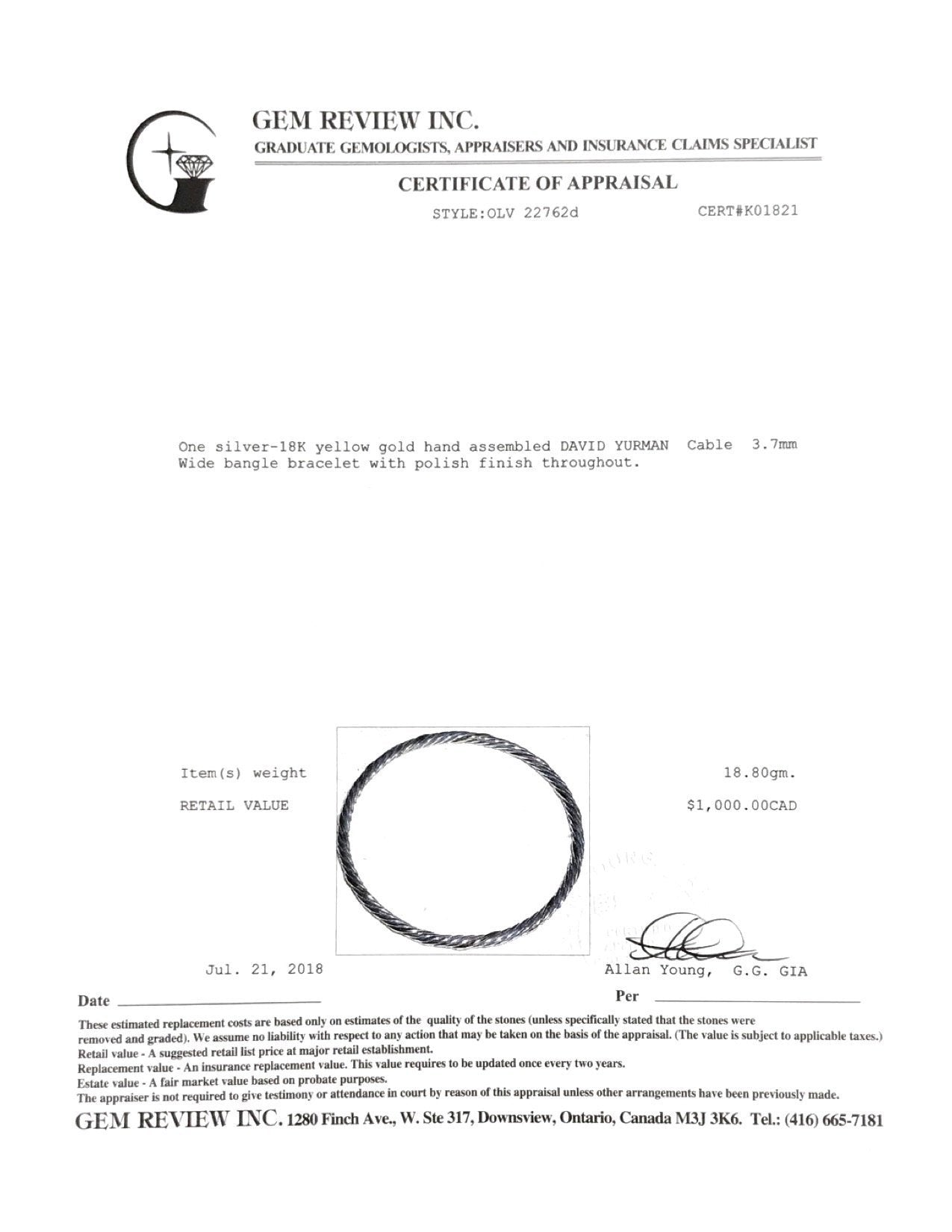 David Yurman 2-Tone Cable Bangle