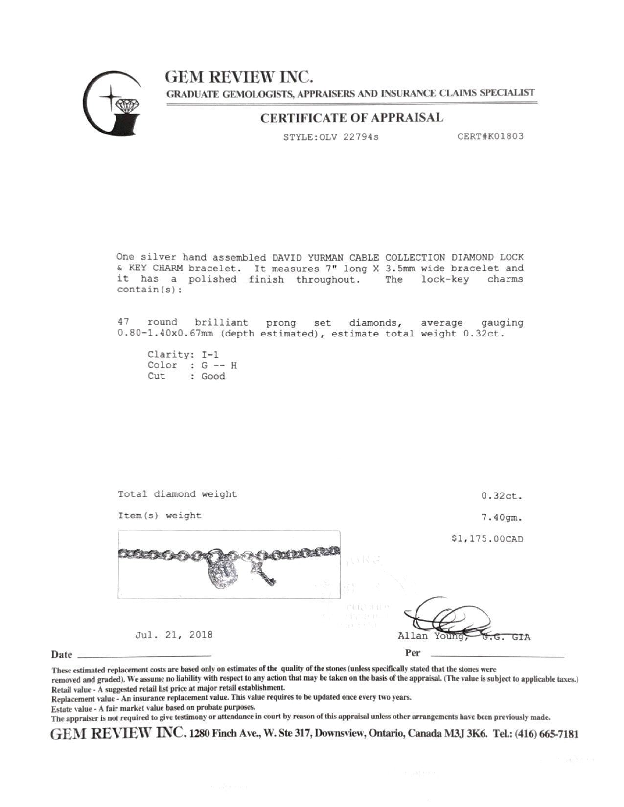 David Yurman Diamond Lock and Key Charm Bracelet