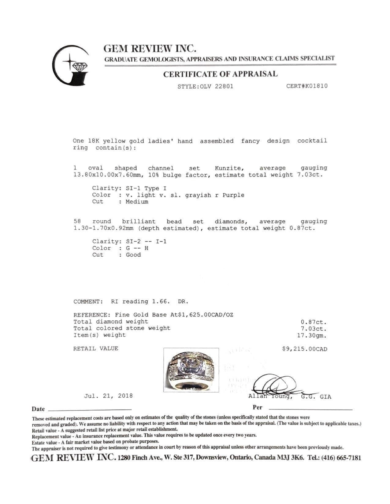 Kunzite and Diamond Cocktail Ring