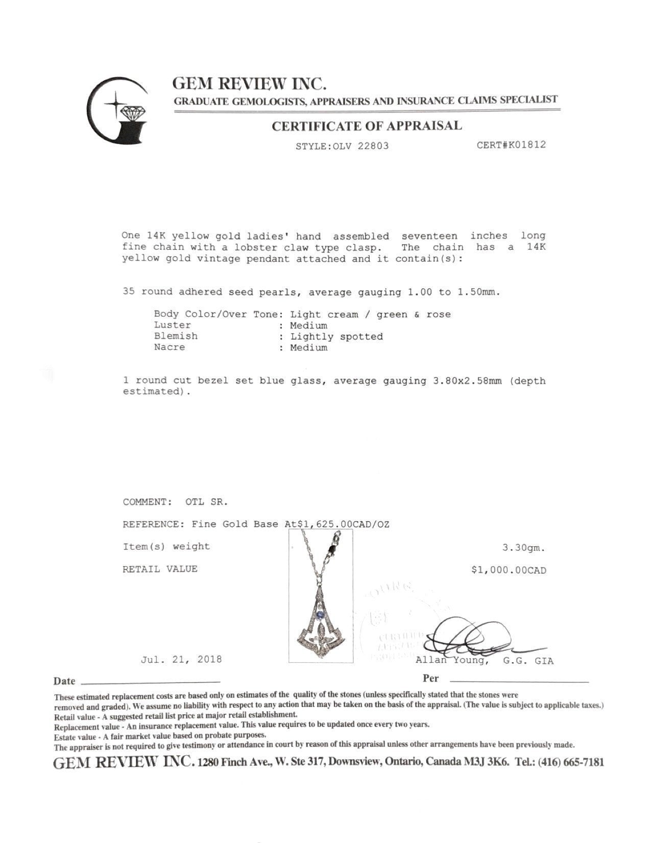 Antique Seed Pearl Pendant Necklace