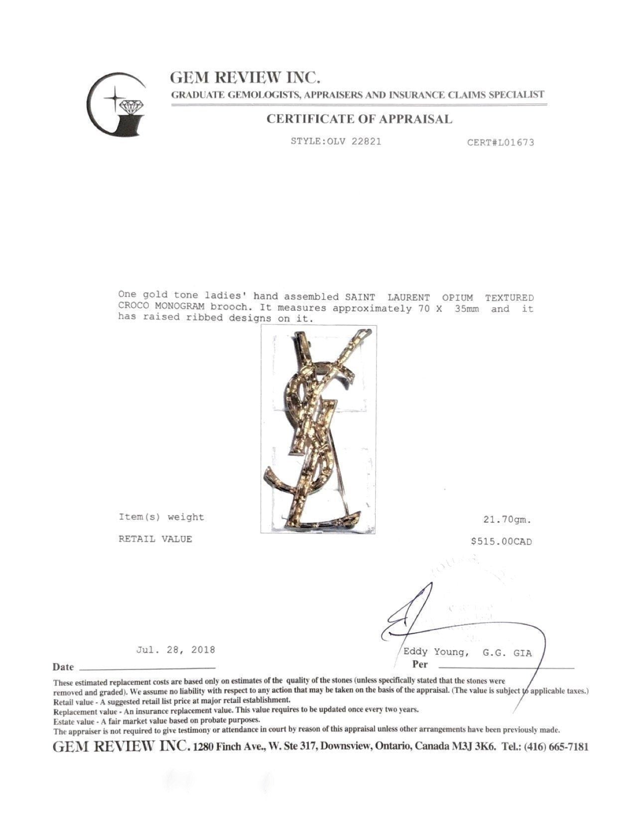 YSL Textured Croco Monogramm Brooch