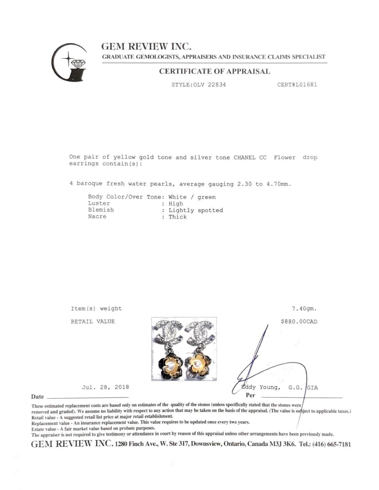 Chanel CC Flower Drop Earrings