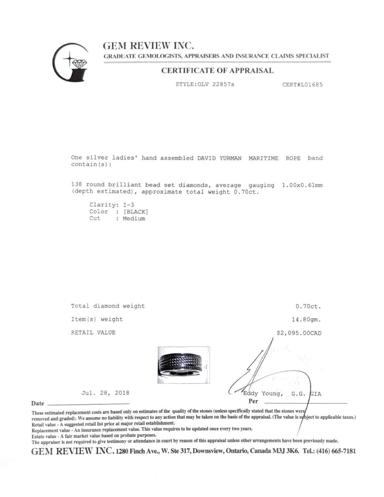 David Yurman Maritime Rope Band Ring with Black Diamonds