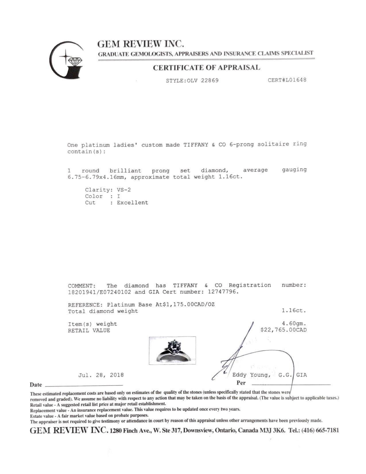 Tiffany & Co. Diamond Solitaire Engagement Ring