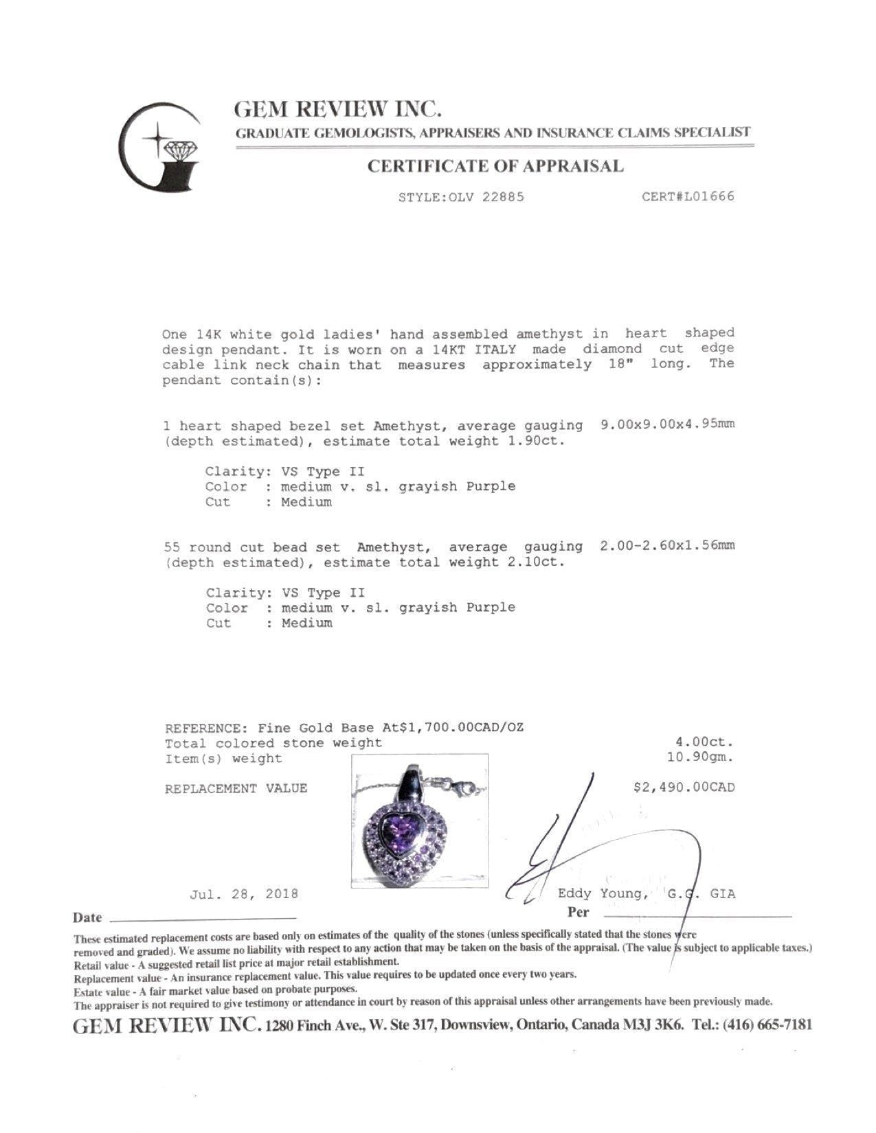 Amethyst Heart Pendant Necklace