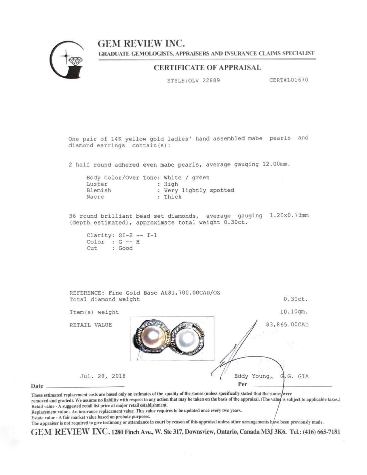 Mabe Pearl and Diamond Earrings