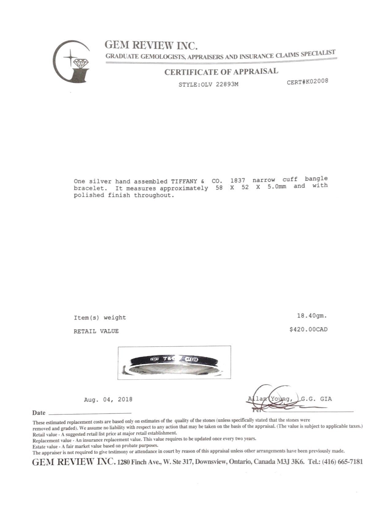 Tiffany & Co. 1837 Narrow Cuff