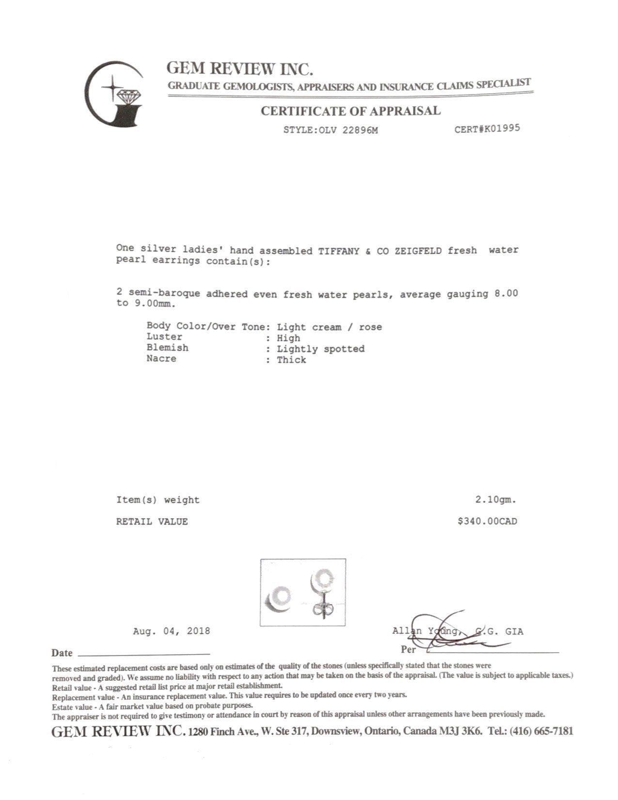 Tiffany & Co. Ziegfeld Collection Pearl Earrings