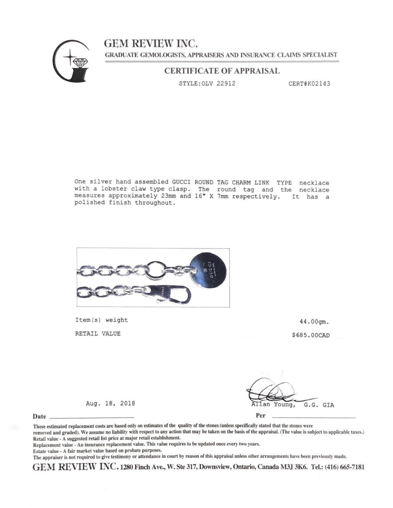 Gucci Round Tag Charm Link Necklace