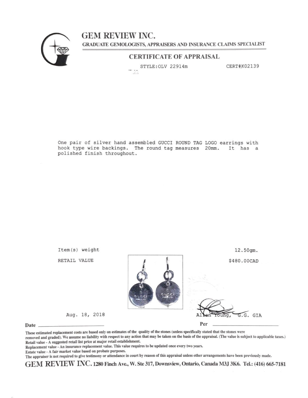 Gucci Logo Round Tag Drop Earrings