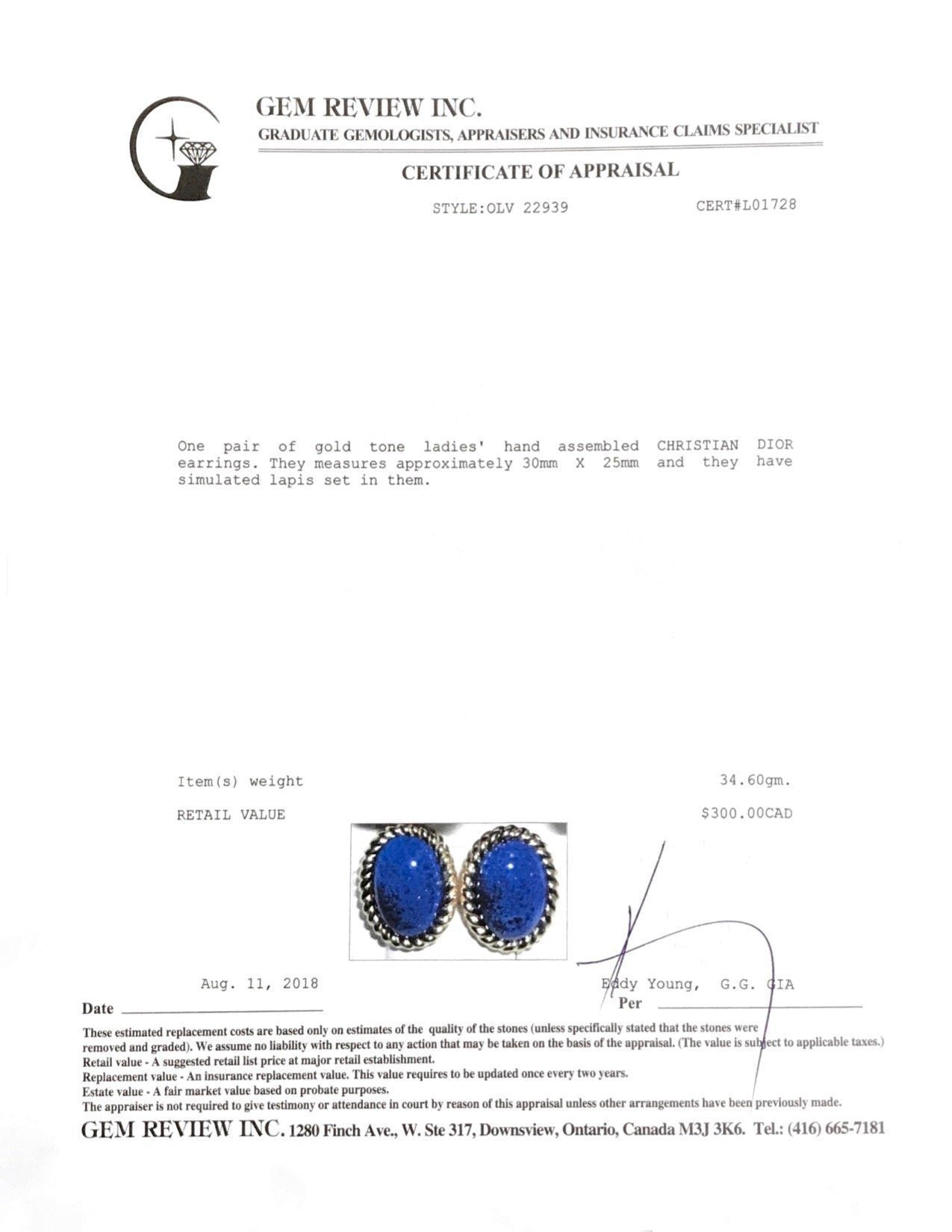 Christian Dior Cabachon Lapis Earrings