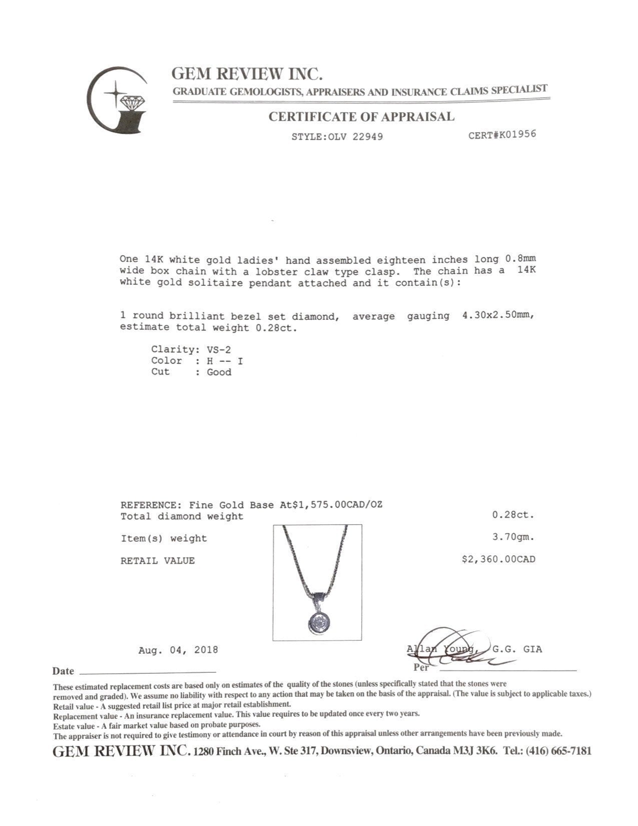 Bezel Set Diamond Solitaire Pendant Necklace