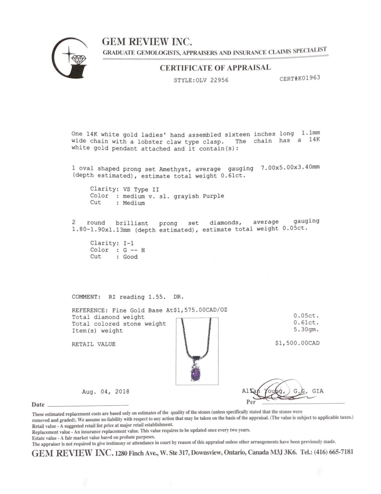 Amethyst and Diamond Pendant Necklace