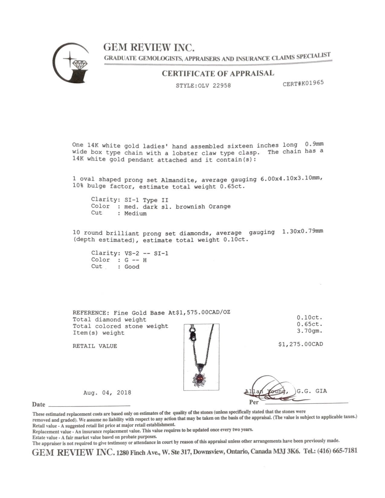 Almandite and Diamond Pendant Necklace