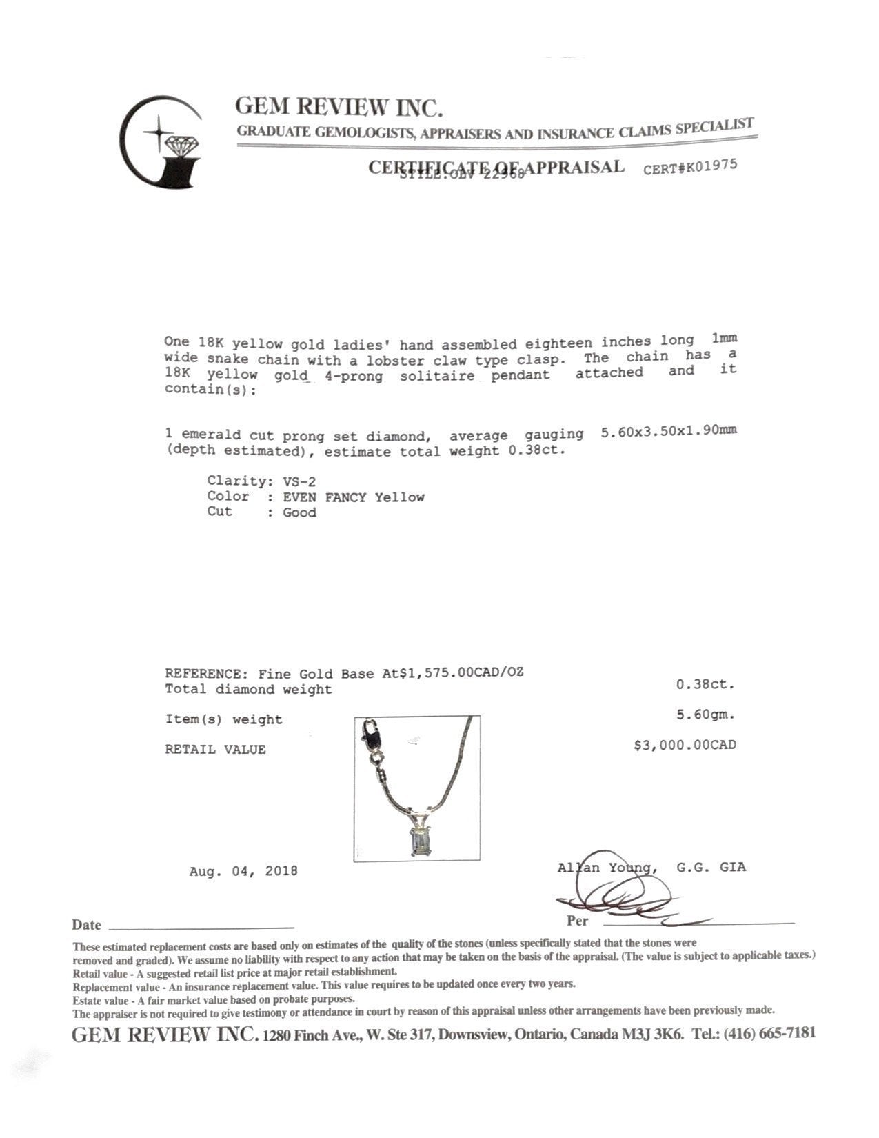 Yellow Diamond Pendant Necklace