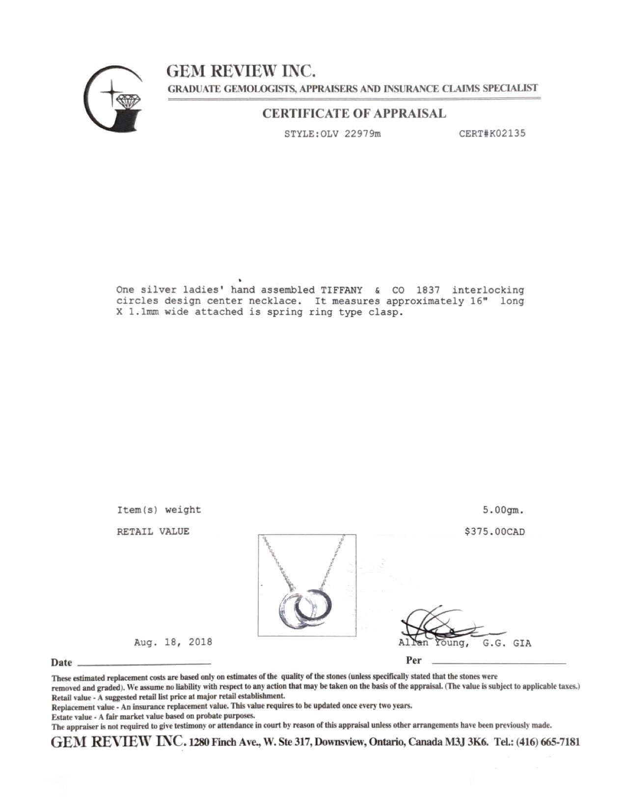 Tiffany & Co. 1837 Interlocking Circles Pendant Necklace