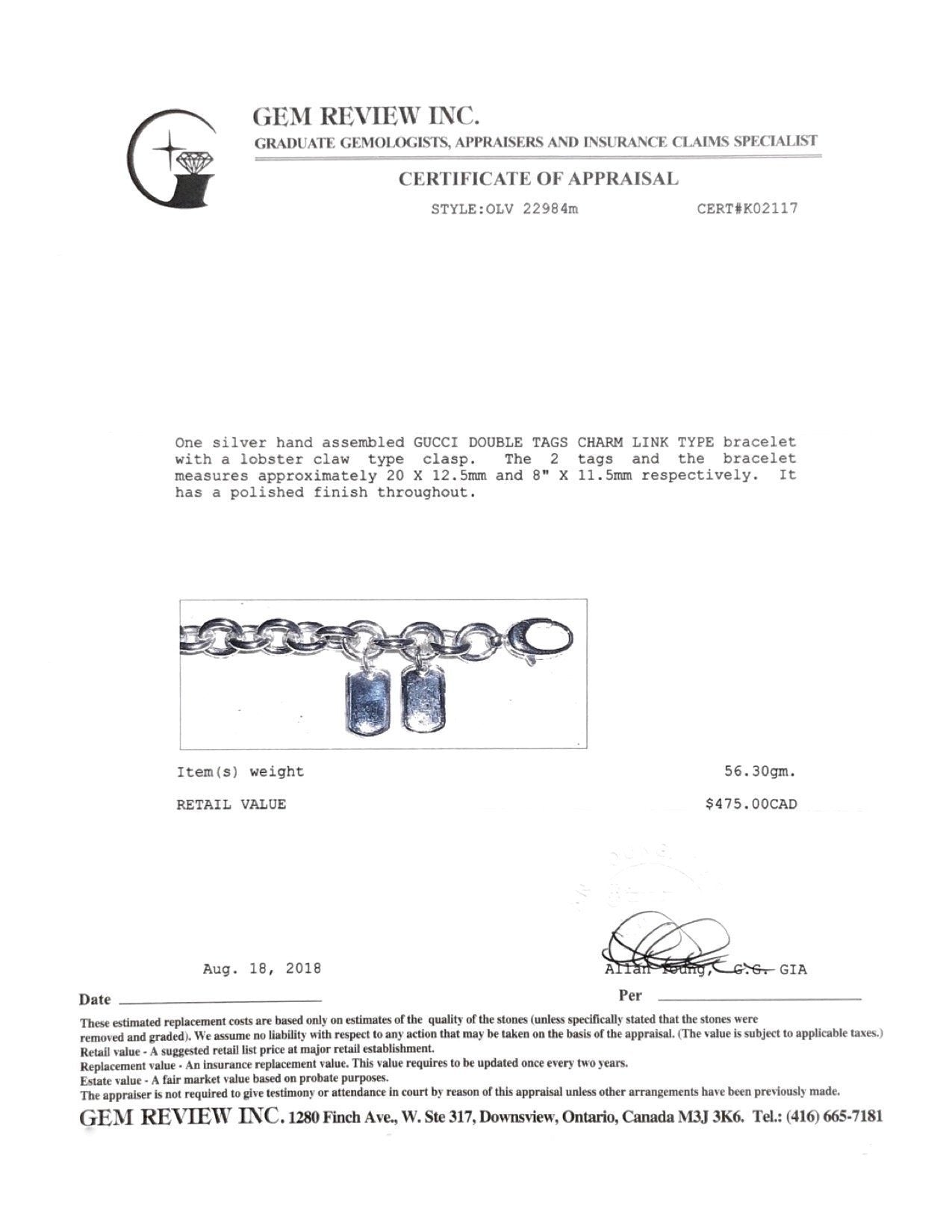 Gucci Tag Charm Bracelet