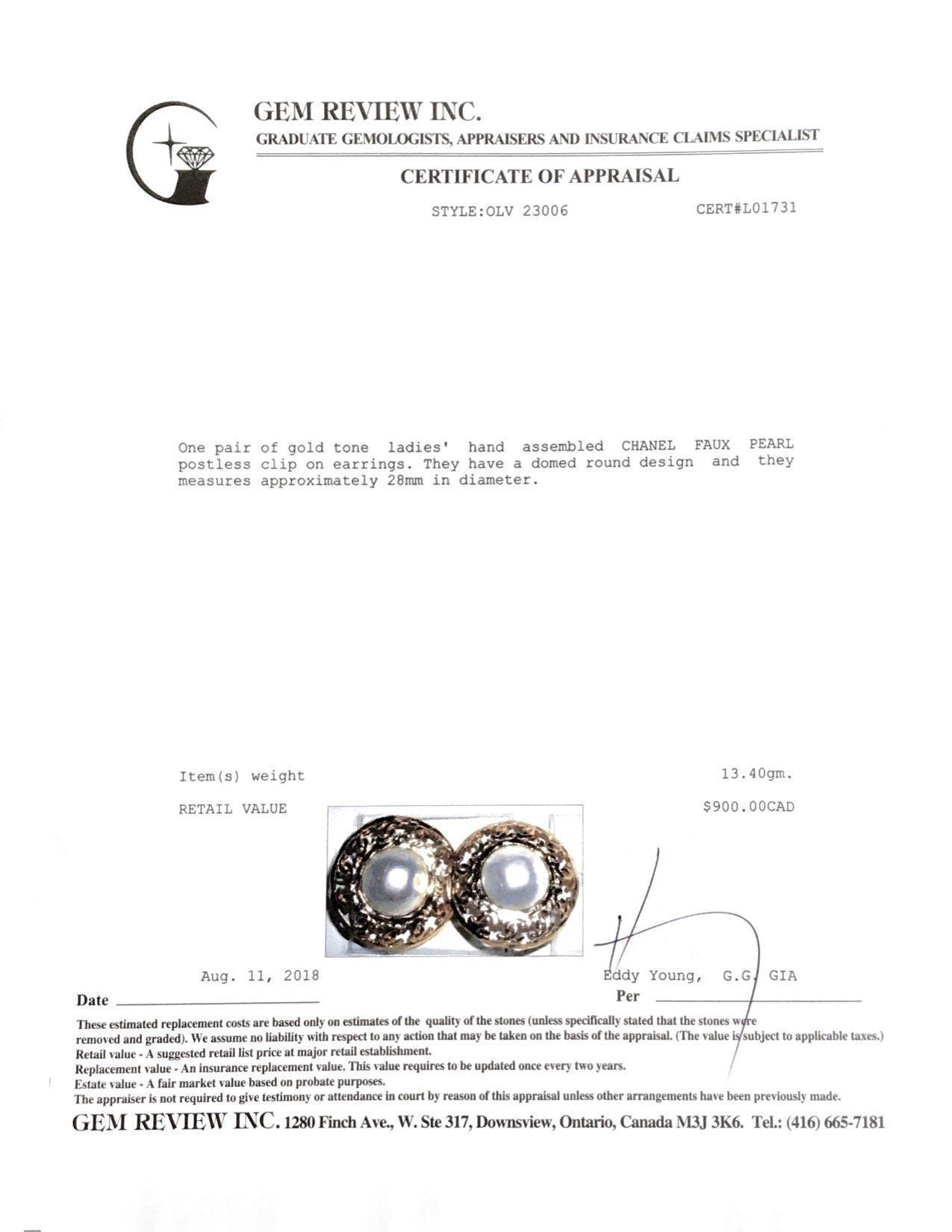 Chanel Faux Pearl Clip-On Earrings