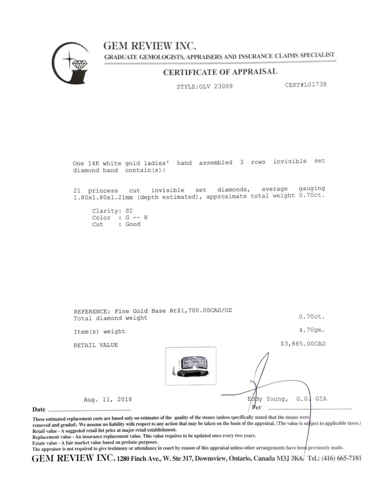 Three Row Invisible Set Diamond Band