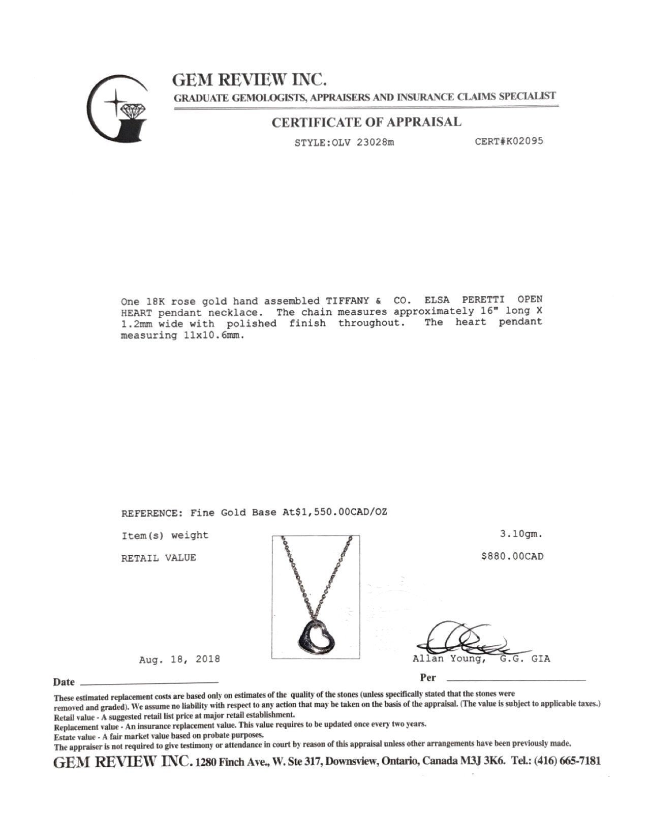 Tiffany & Co. Elsa Peretti Open Heart Pendant Necklace