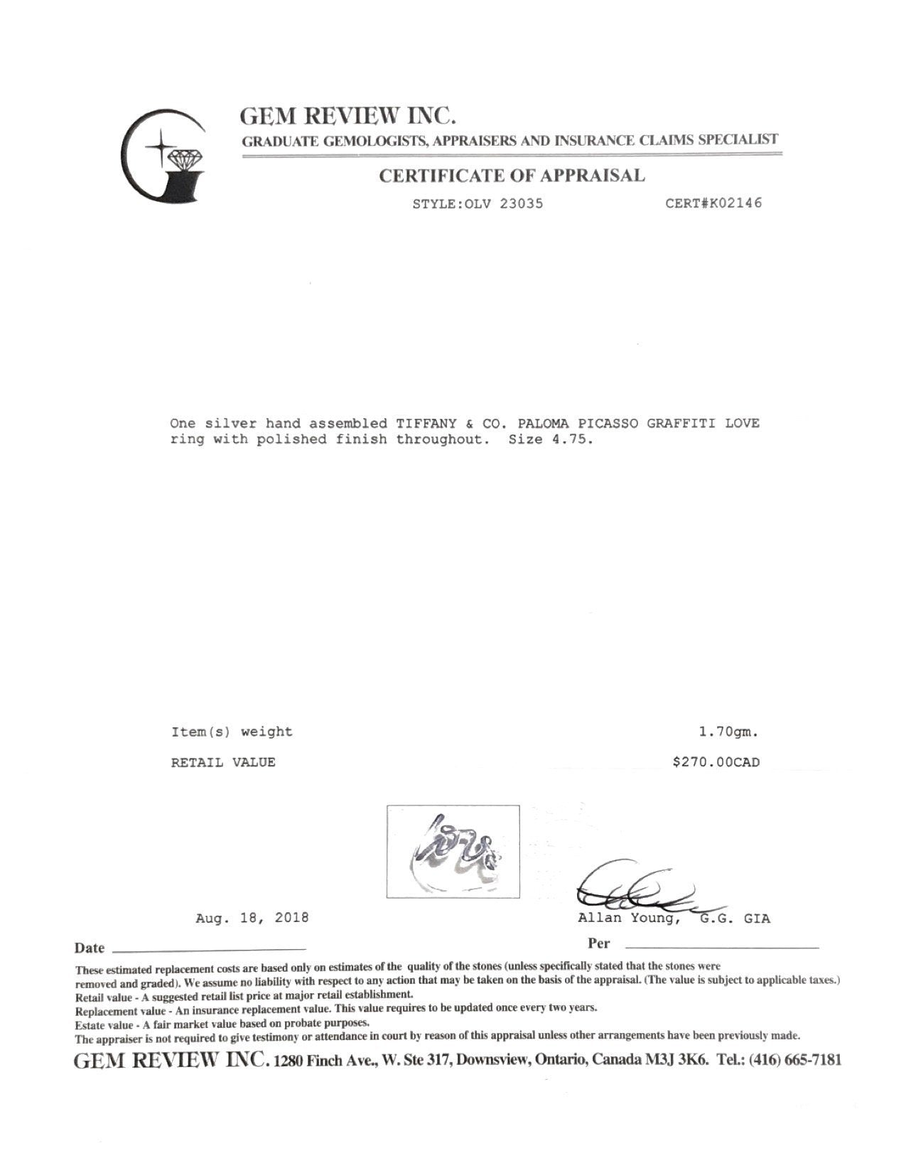 Tiffany & Co. Paloma Picasso's Graffiti Love Ring