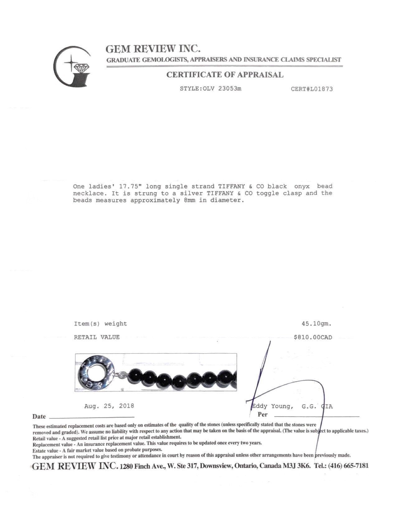 Tiffany & Co. Onyx Bead Toggle Necklace