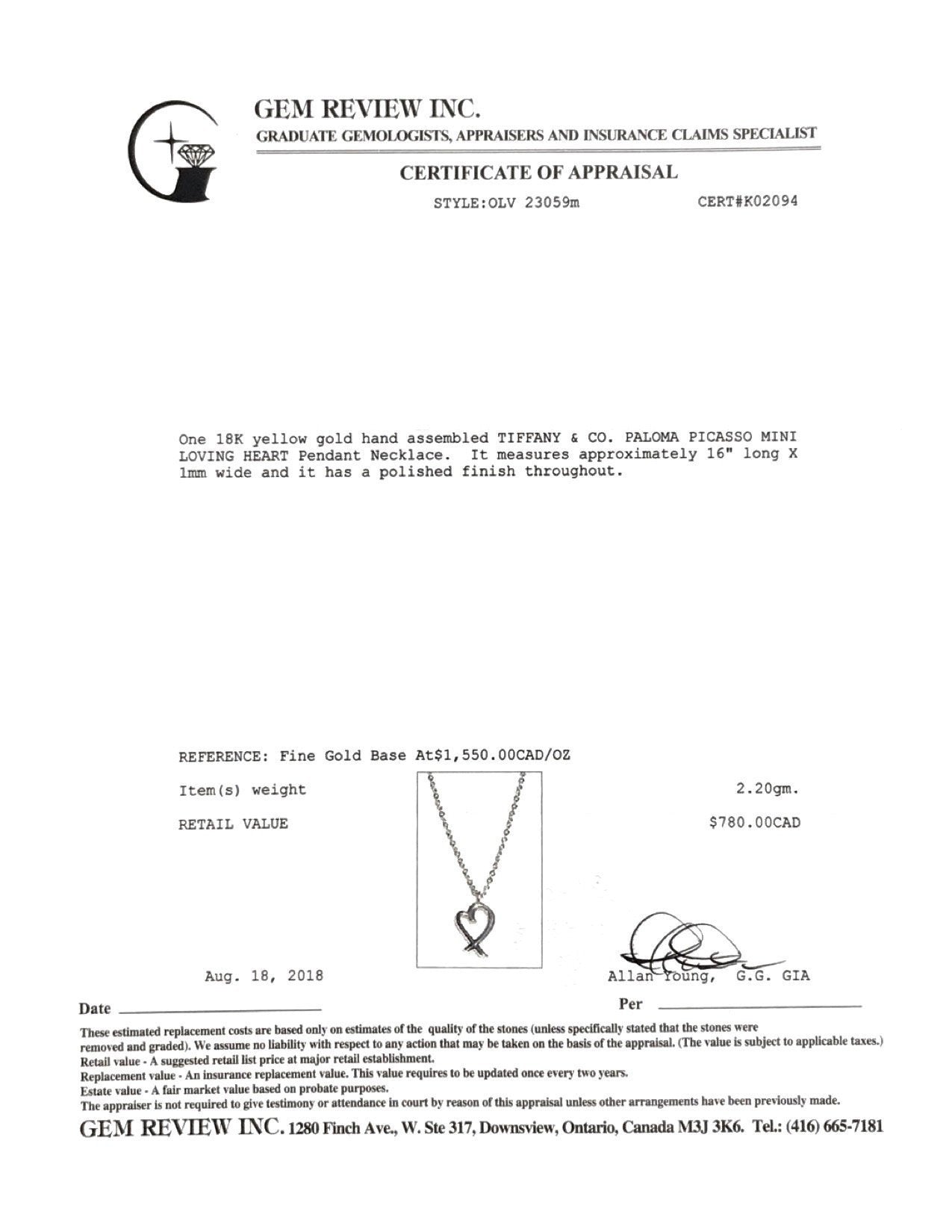 Tiffany & Co. Paloma Picasso Mini Loving Heart Pendant Necklace