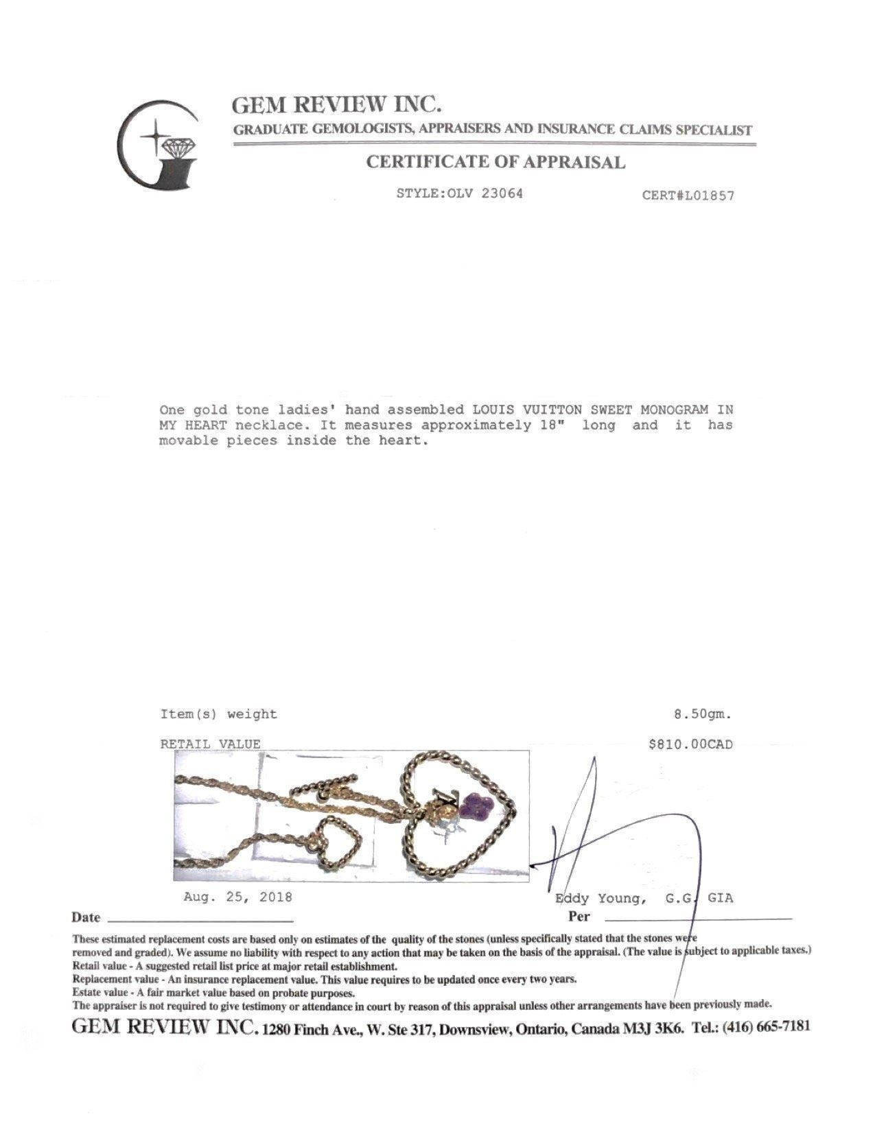 Louis Vuitton Sweet Monogram In My Heart Pendant Necklace