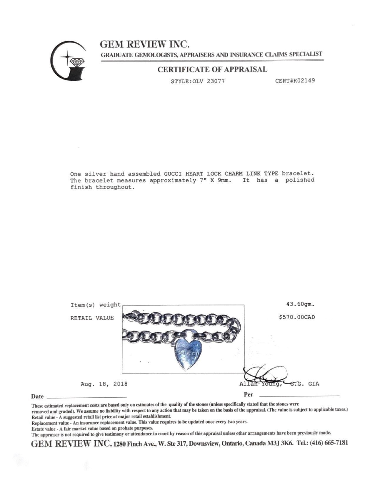 Gucci Heart Lock Bracelet