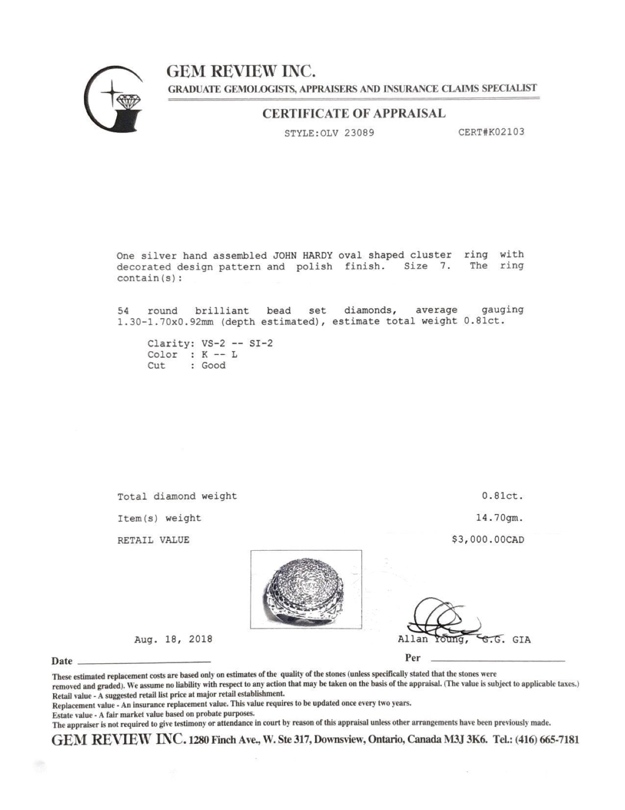 John Hardy Pave Diamond Dome Ring