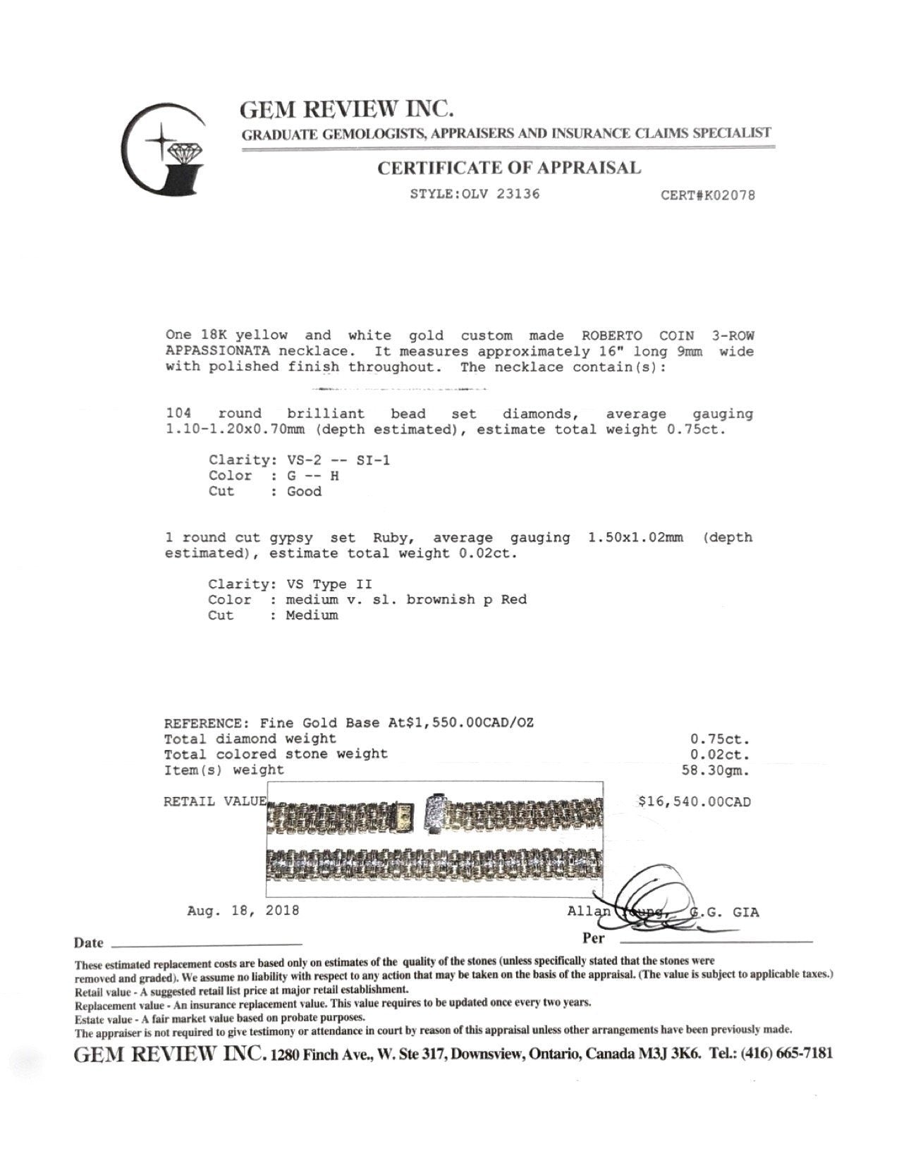 Roberto Coin Appassionata Three-Row Diamond Necklace