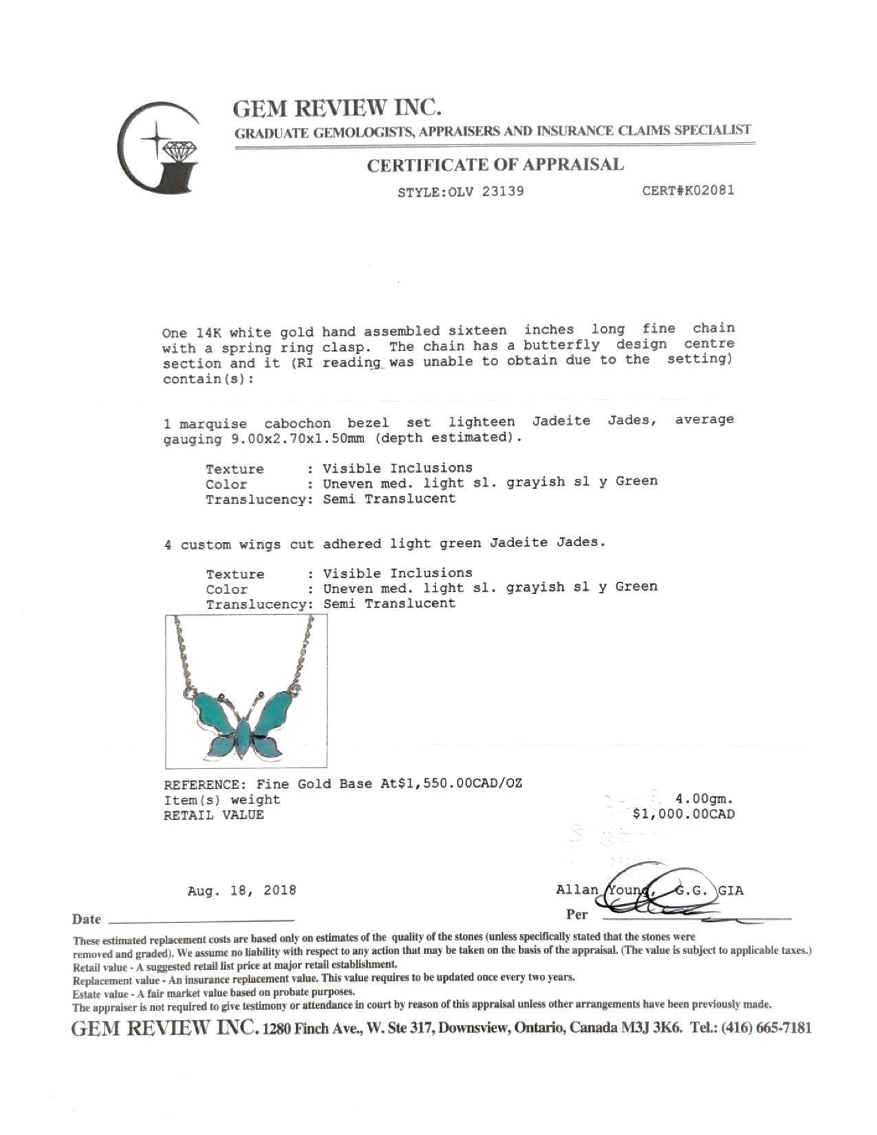 Jade Butterfly Pendant Necklace