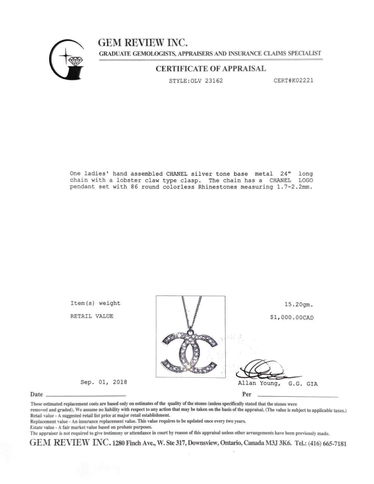 Chanel Large CC Crystal Pendant Necklace