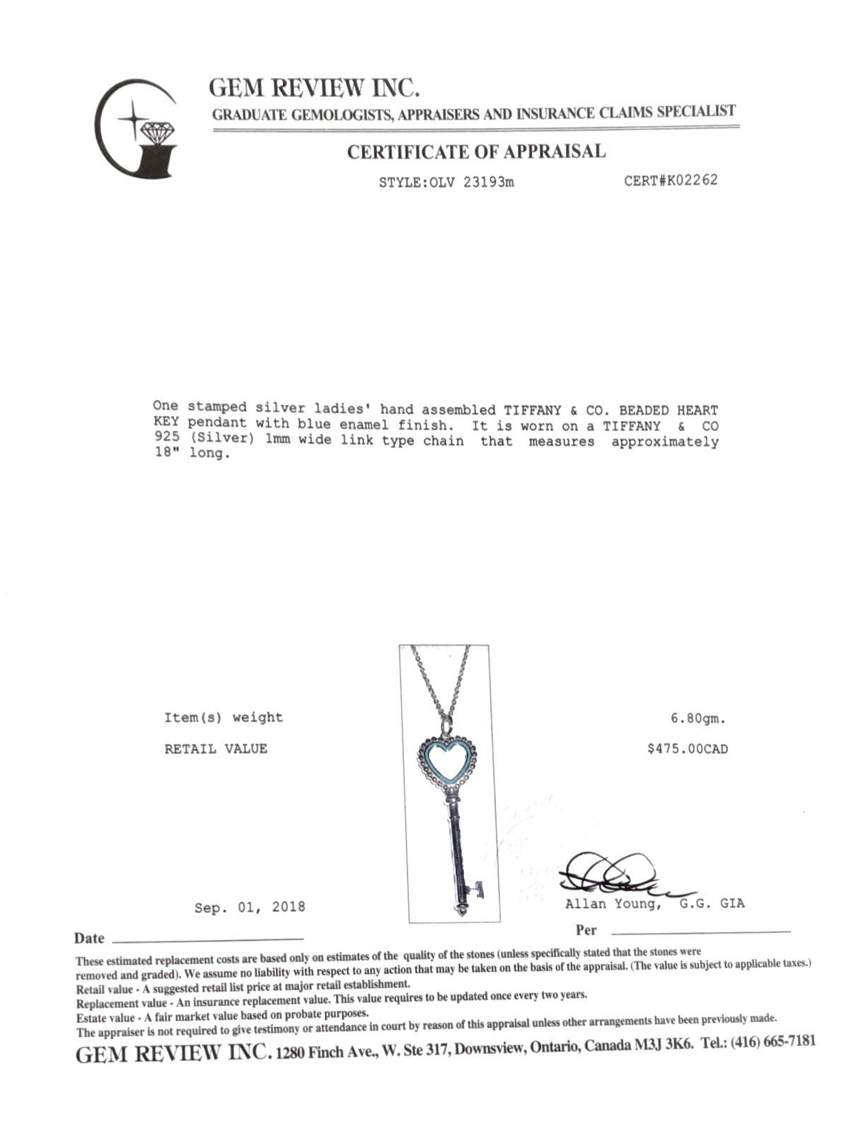 Tiffany & Co. Beaded Heart Key Pendant Necklace