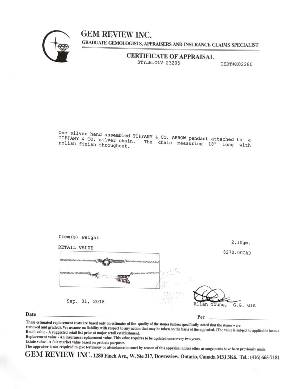 Tiffany & Co. Arrow Pendant Necklace