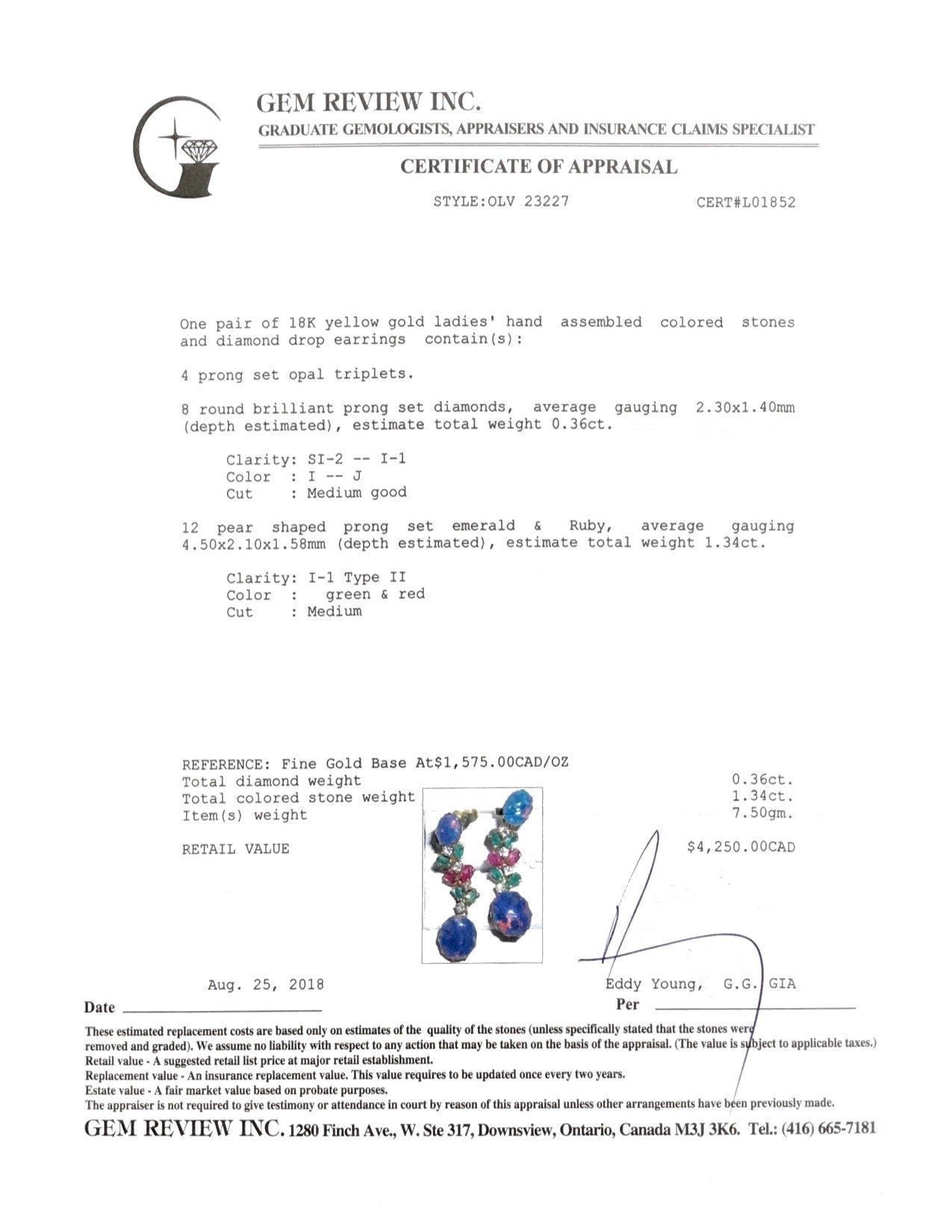 Coloured Stones and Diamond Drop Earrings