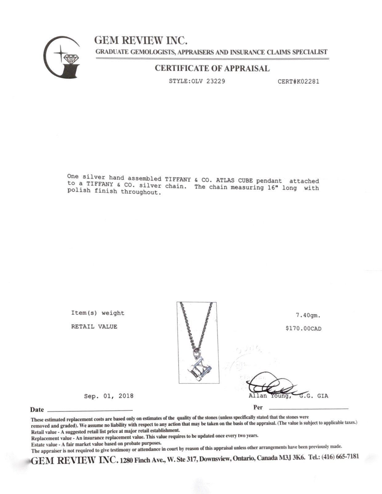 Tiffany & Co. Atlas Cube Pendant Necklace