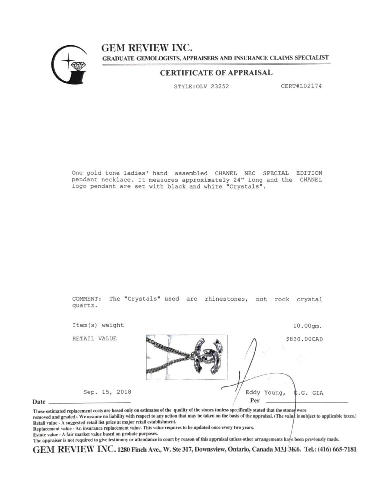 Chanel CC Crystal Pendant Necklace