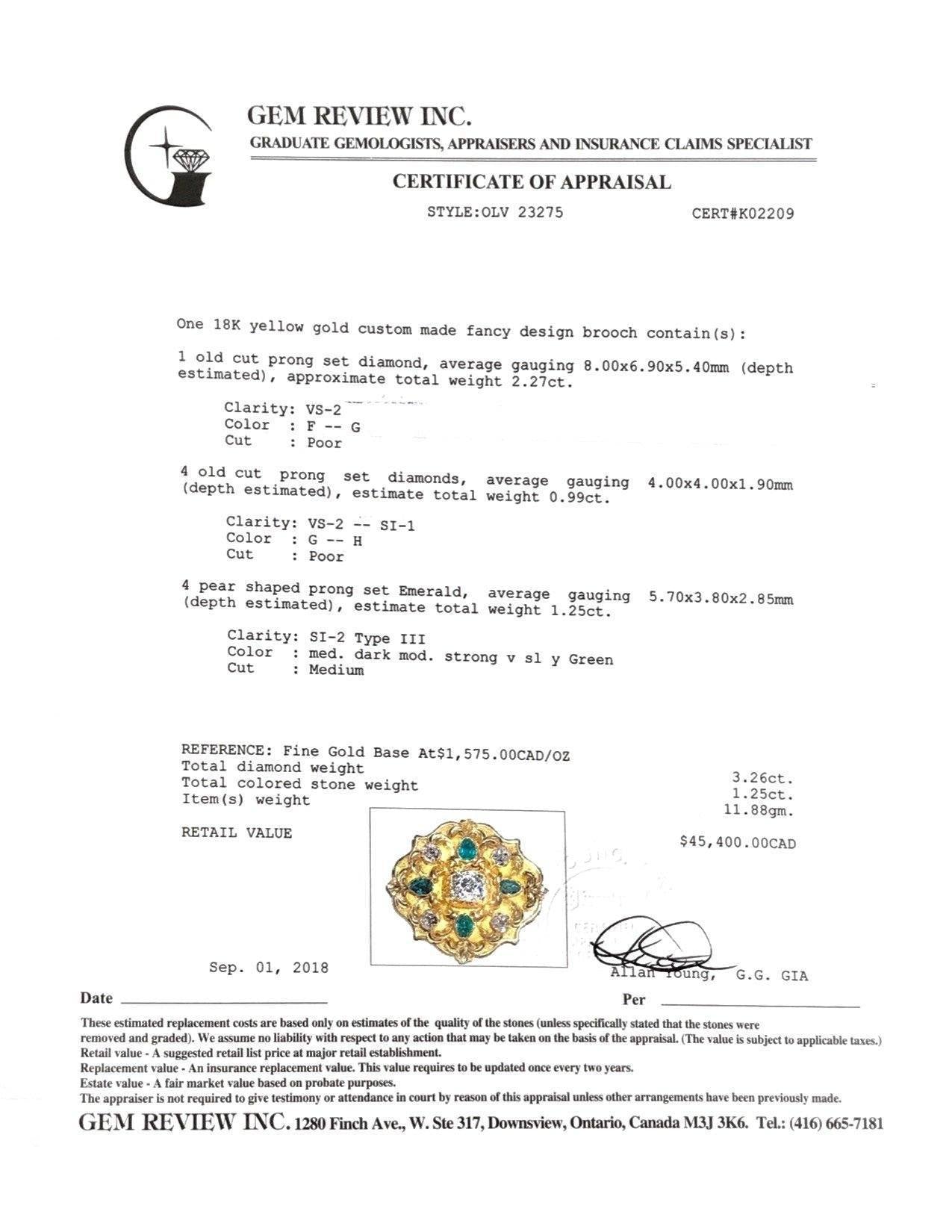 Antique Emerald and Diamond Brooch