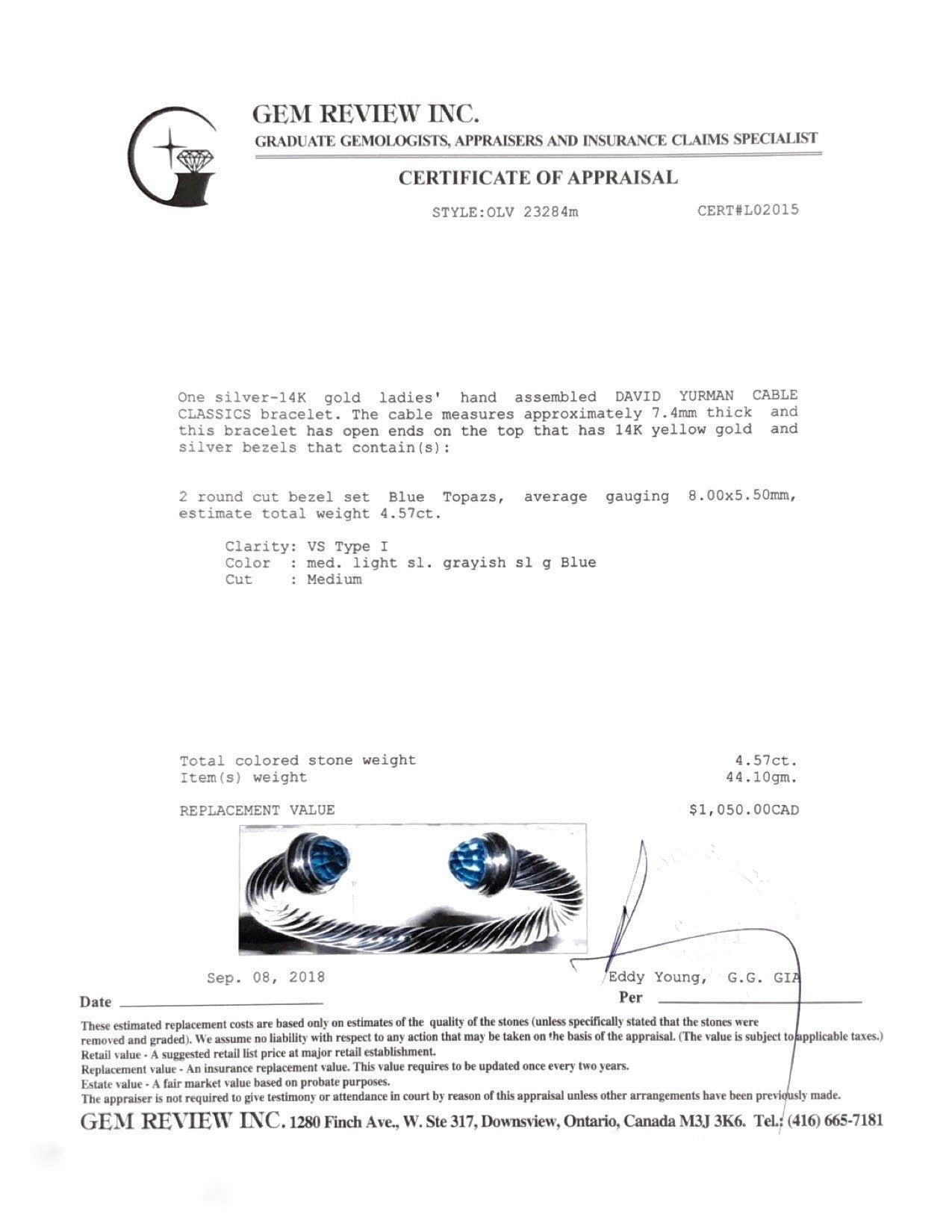 David Yurman Cable Classics Bracelet with Blue Topaz