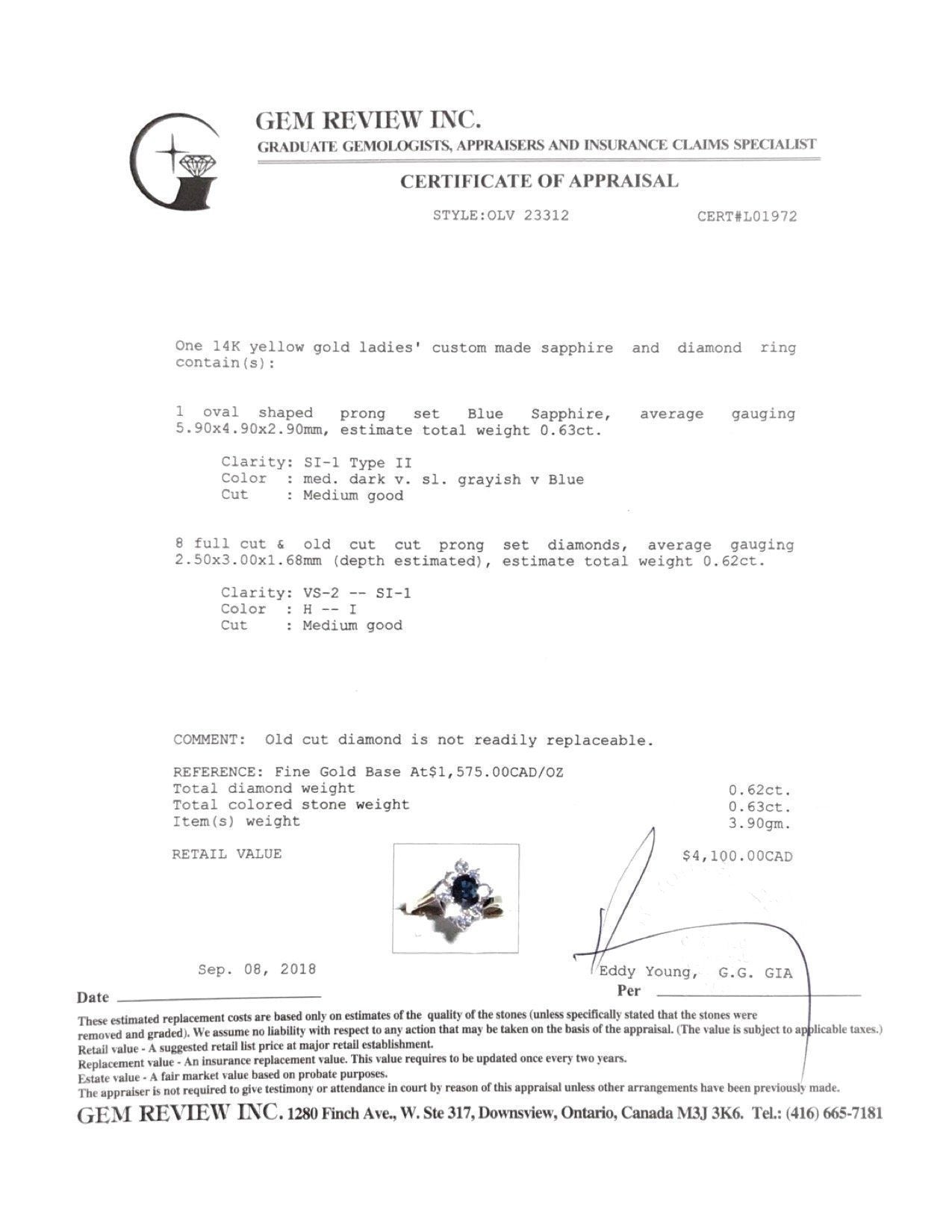 Blue Sapphire and Diamond Ring